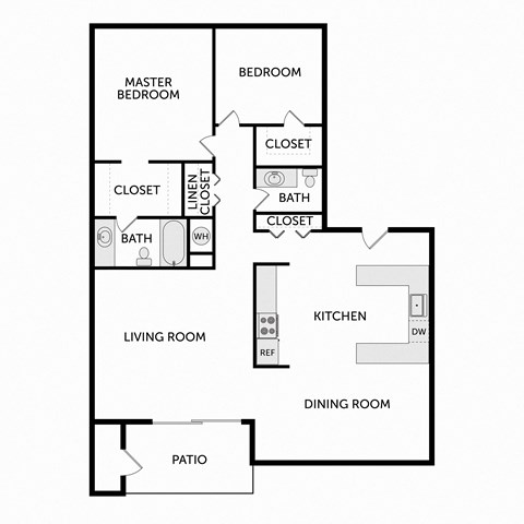 Floor plan for 2 beds, 2 baths, 1140 sqft